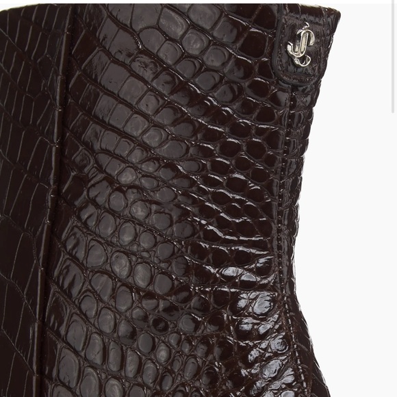 Jimmy Choo Frankie 85MM Embossed Leather Bootie Elegant Chocolate Brown Croc NWT - Picture 5 of 6